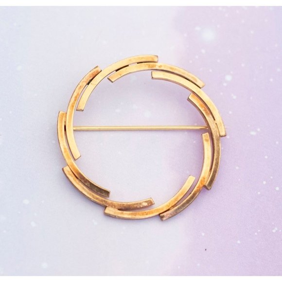 Vintage Steampunk Circle Brooch | Gold Filled | J26 - Picture 1 of 2